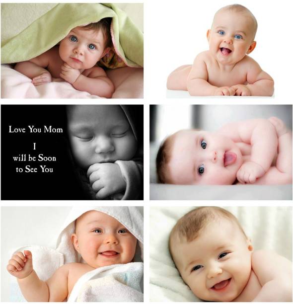 Set of 6 Cute Baby Combo Posters | Smiling Baby Poster | Poster for Pregnant Women | HD Baby Wall Poster for Room decor (12x18-Inch, 300GSM Thick Paper, Gloss Laminated) Paper Print