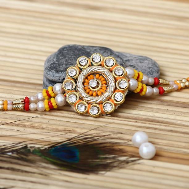 eCraftIndia Designer Rakhi Assorted, Zardosi Chawal Roli Pack, Rakhi, Greeting Card  Set