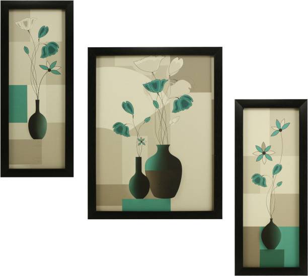 Indianara 3 PC SET OF FLORAL PAINTINGS WITHOUT GLASS 5.2 X 12.5, 9.5 X 12.5, 5.2 X 12.5 INCH Digital Reprint 13 inch x 10 inch Painting