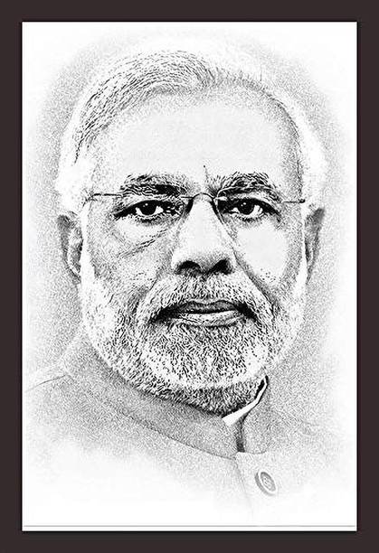 Mad Masters India's Pm Shri Narendra Modi Sketch Art | 1 Piece Wooden Framed Painting |Wall Art | Home Décor | Painting Art | Unique Design | Attractive Frames(Mad 2054) Oil 18 inch x 12 inch Painting