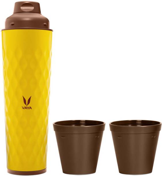 Vaya Drynk Yellow Insulated Stainless Steel Thermos Flask with Gulper Lid & 2 Cups - 600 ml Flask