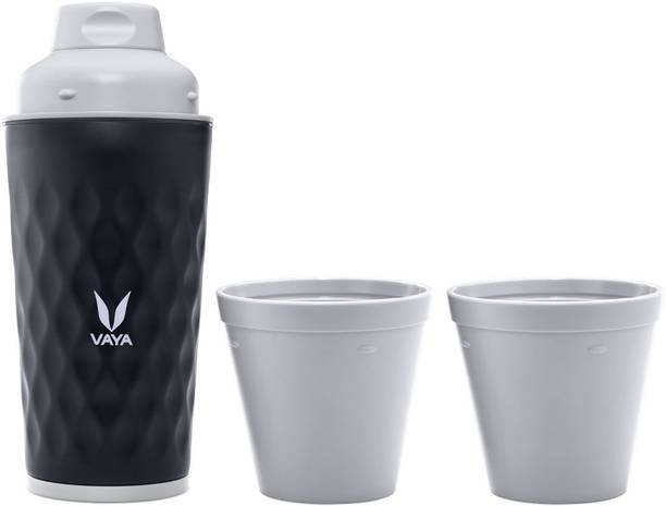 Vaya Drynk Black Insulated Stainless Steel Thermos Flask with Gulper Lid & 2 Cups - 350 ml Flask