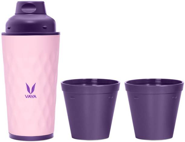 Vaya Drynk Pink Insulated Stainless Steel Thermos Flask with Gulper Lid & 2 Cups - 350 ml Flask