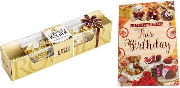 FERRERO ROCHER 4 Chocolates Pack With Birthday Greeting Card Combo