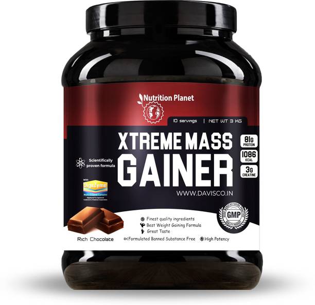 Nutrition Planet Xtreme Mass Gainer With Added DigeZyme, Chocolate, 3 kg Weight Gainers/Mass Gainers