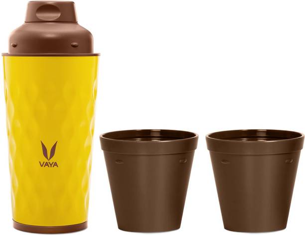 Vaya Drynk Yellow Insulated Stainless Steel Thermos Flask with Gulper Lid & 2 Cups - 350 ml Flask