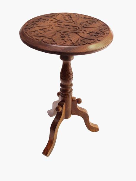 UniqueKrafts Handmade Wooden Fully Hand-carved Piller Stool Brown Color Easily Fold-able Decorative 12 Inch. Solid Wood Corner Table