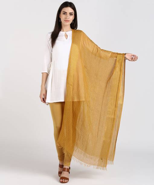 Pure Cotton Checkered Yellow Women Dupatta