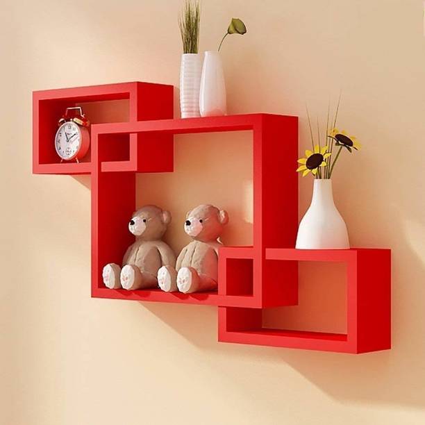 Eco Handicrafts Wall Decoration Shelf Rack MDF Wall Shelf (Number of Shelves - 3, RED) Wooden Wall Shelf