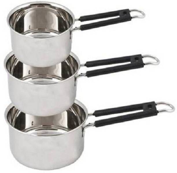 LIMETRO STEEL Stainless Steel Set of 3 1 Ltr, 1.5 Ltr and 2 Ltr (14 cm, 16cm, 18cm) NA Pan 19 cm diameter 1 L, 1.5 L, 2 L capacity