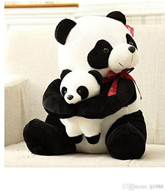 Nihan Enterprises White & Black Panda Teddy Bear with The Baby  - 35 cm