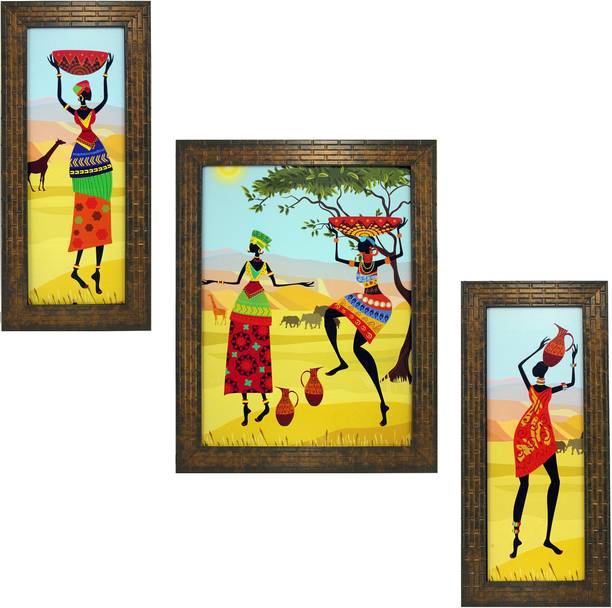 इंडियानारा Tribal Village Women डिजिटल रीप्रिंट 13 inch x 22.2 inch पेंटिंग