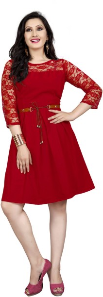 red one piece dresses knee length