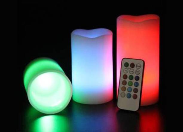 JAMBOREE Set of 3 Flickering Flameless LED Pillar Candles with Remote Candle