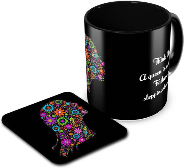 Tuelip Printed Think Like A Queen Tea & Coffee Ceramic With Tea Coaster Combo Ceramic Coffee Mug