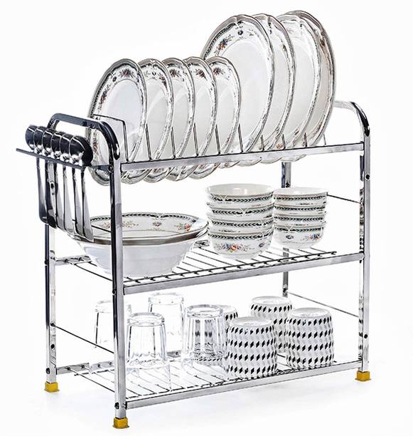 Winstar Utensil Kitchen Rack Steel 3 Shelf Dish Rack | Modular Kitchen Utensils Rack | 18 inch Storage Basket |