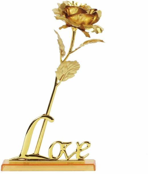 DP Endeavors 24K Gold Rose Gift Box With Golden Love Stand Gold Rose Artificial Flower
