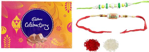 Cadbury Chocolate With Beautiful Designer Rakhi Combo Set Of 2 Assorted Gift Box