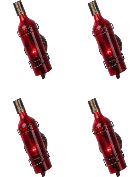 AFAST Color Trendy Bar Bottle Wall Lamp/ Light, Glass, Suitable For 5 To 60 Watt LED & Other Bulb,(Set Of Four,Red) Decorative Bottle