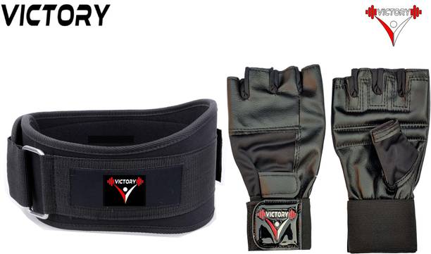 VICTORY Ultra Gym Belt ( L ) Size & Premium Gym Glove Fitness Accessory Kit Kit