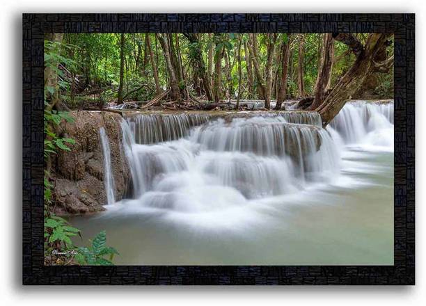 पोस्टर न फ्रेम्स UV Textured Decorative Art Print of nature landscape scenery waterfall painting on paper with wooden synthetic frame डिजिटल रीप्रिंट 14 inch x 20 inch पेंटिंग