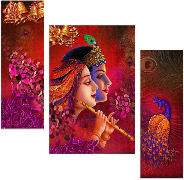 Radhe krishna religious three Piece MDF Painting Paper Print
