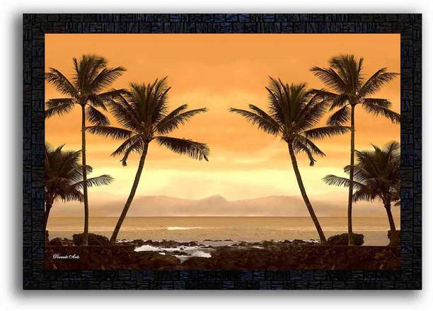 पोस्टर न फ्रेम्स UV Textured Decorative Art Print of landscape scenery painting on paper with wooden synthetic frame डिजिटल रीप्रिंट 14 inch x 20 inch पेंटिंग