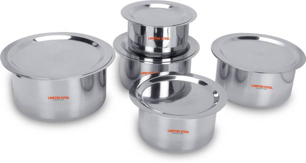 LIMETRO STEEL Set of 5 Stainless Steel Heavy 22 Gauge Cookware Set / Container Set / Pot Pan / Patila Set / Bhagona Set With Lids ( Capacity : 1 Ltr , 1.5 Ltr , 2 Ltr , 2.5 Ltr 3 Ltr ) Tope Set with Lid 1 L, 1.5 L, 2 L, 2.5 L, 3 L capacity 23 cm diameter