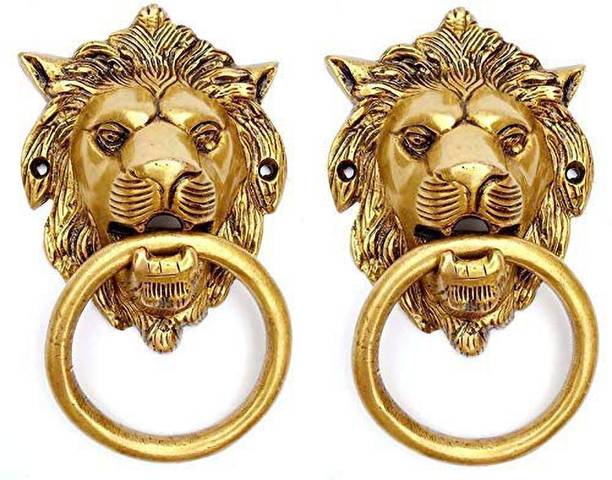 YES I CAN Designer Lion Mouth (Yellow Antique) Brass Door Knocker Set Brass Door Knocker