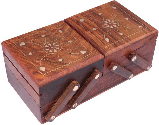 WOODINO Royal Art Wooden Carved Flip Flap Jewellery Box Vanity Box Makeup and Jewellery Vanity Box