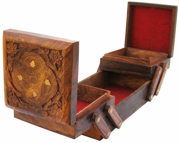 WOODINO Slider Of Sheesham Wood & Brass Made Jewellery Vanity Box