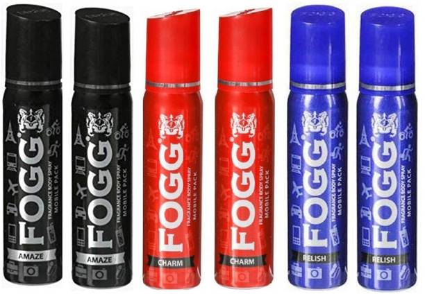 FOGG Amaze,Charm,Relish Mobile Pack Pocket Deo (25ml x 6) Deodorant Spray - For Men & Women