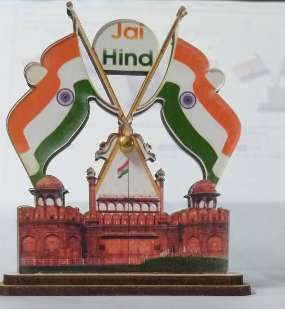 Disson Gold Plated indian flags with Red fort in between /car dashboard statue/Decorative Piece/office decor/Home decor/Gift item/Show piece Double Sided Wind Car Dashboard Flag