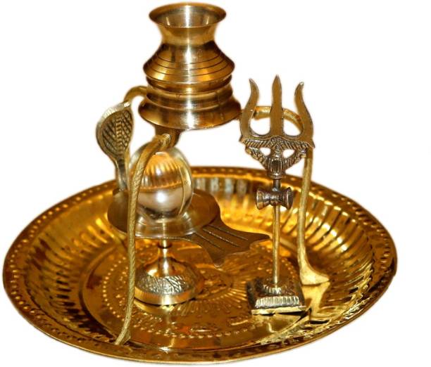 Bansiwal Crystal (Sphatik) Shiva Ling / Shivling with Brass Trishul Jalahari Yoni, Plate, Kalash with Stand / Trishul Brass