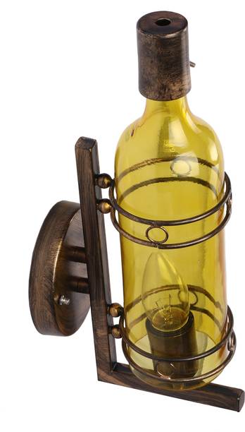 AFAST Decorative Vintage Colorful Glass Bottle Wall Lamp For Colorful Lighting Decoration With All Fitting & Fixture,(Glass,Yellow) Decorative Bottle