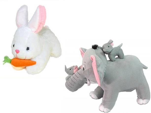 Lata Rabbit with carrot and Elephant with two babies combo  - 32 cm
