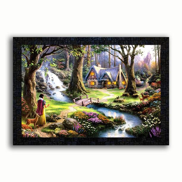 पोस्टर न फ्रेम्स UV Textured Decorative Art Print of Hand Painting landscape scenery painting on paper with wooden synthetic frame डिजिटल रीप्रिंट 14 inch x 20 inch पेंटिंग