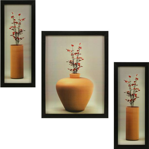इंडियानारा 3 PC SET OF FLORAL PAINTINGS WITHOUT GLASS (1055) 5.2 X 12.5, 9.5 X 12.5, 5.2 X 12.5 INCH डिजिटल रीप्रिंट 12.5 inch x 9.8 inch पेंटिंग