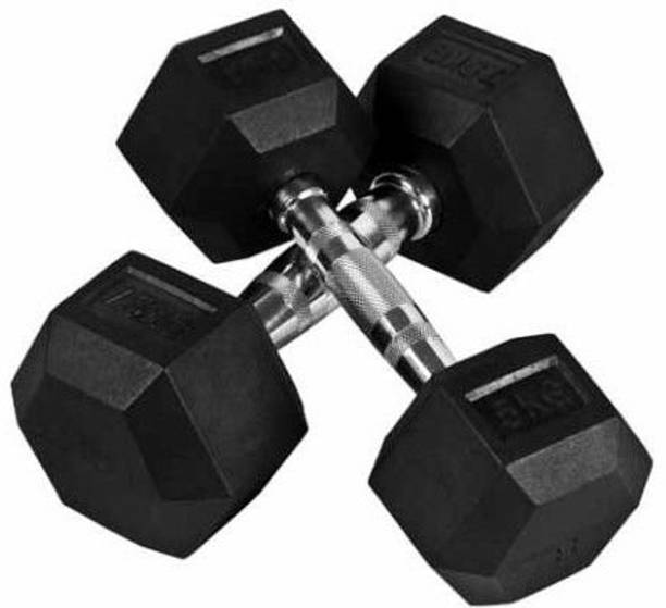DreamFit Pair of 5 KG Rubber Coated HEX Dumbbells( 5 kg x 2 = 10 kg ) Fixed Weight Dumbbell