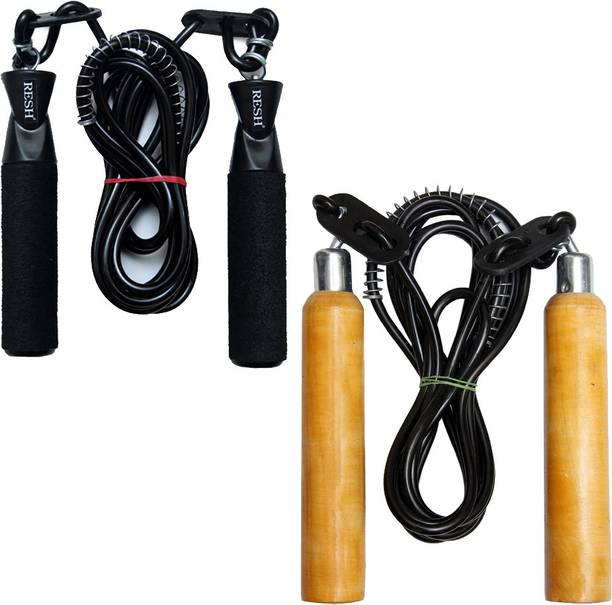 Resh Black Ball Bearing + Black Wooden स्किपिंग रोप