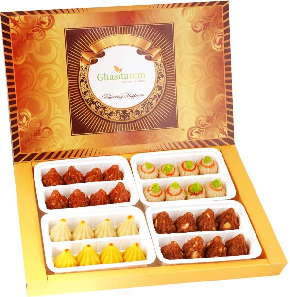 Ghasitaram Gifts Big Box of Mawa , Kaju Anjeer/Figs Modaks and Dodha Barfi Modaks Box