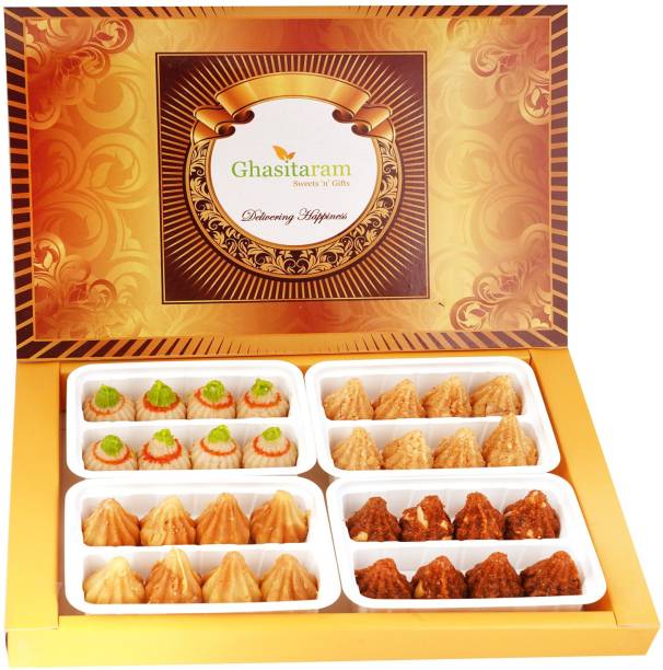 Ghasitaram Gifts Big Box of Kaju, Milk Cake, Mysore Pak and Dodha Barfi Modaks Box