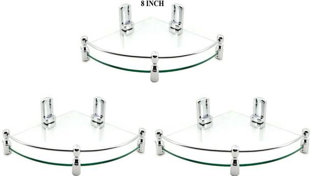 Sparkraze High Quality Plastic Heavy Brackets 8"X8" Round Corner Glass Wall Shelf