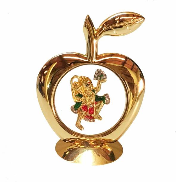 INTERNATIONAL GIFT Gold Plated Apple Shape Hanuman God Idol Car Dashboard and Home Temple 12 Cm Religious Tile