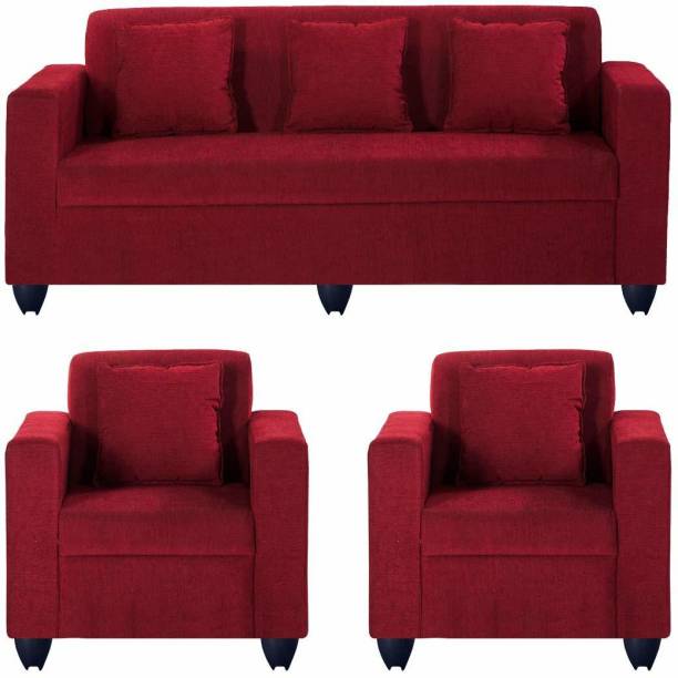 royal wood Leather 3 + 1 + 1 red Sofa Set