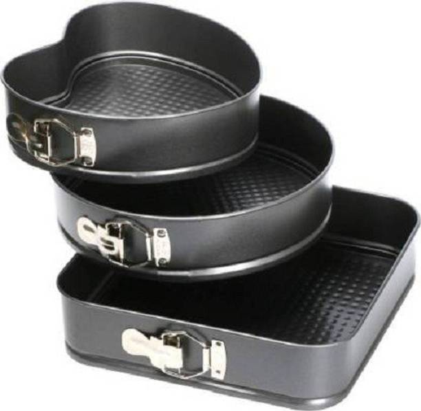 Homevilla Bakeware Springform Cake Mould Tin Set of 3 Pcs Mold Heart, Round & Square Shape Cupcake Maker