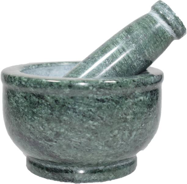 Tanishka Creations Green Marble Mortar and Pastle / Okhli Musli / Imam Dasta / Khalbatta / Kharal / Masher Marble Masher