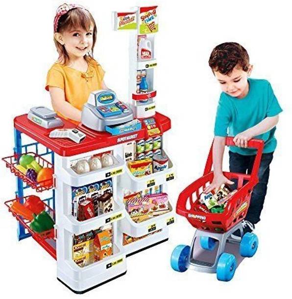 Amayra Toy Big Size Super market With Trolley,Scanner,Cash Register