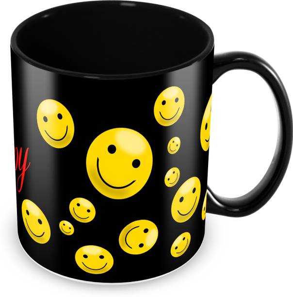 Tuelip "Be Happy" Printed for tea & coffee सिरेमिक मग