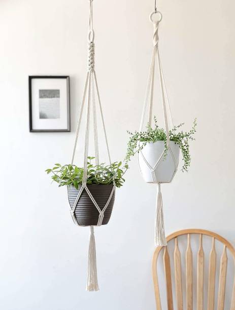 ecofynd Macrame Cotton Plant Hanger | Rope Wall Hanging Flower Pot Holder - 2 Pack without Plant Container Set